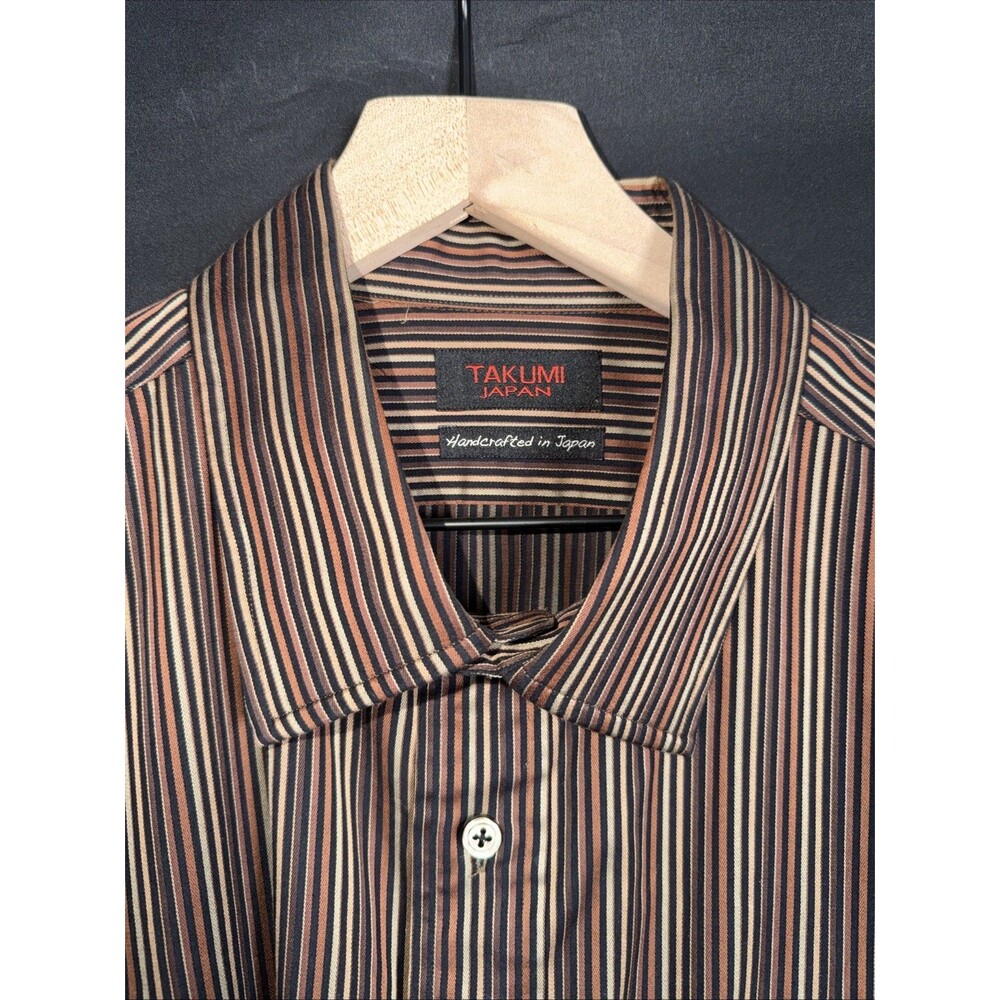 TAKUMI JAPAN Shirt Flip Cuff Multicolor Striped Men's Made in Japan Casual - XXL
